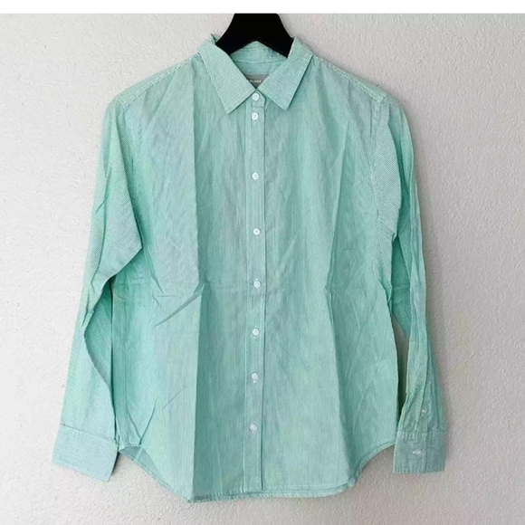 Everlane Tops - Everlane Women’s 2 The Silky Cotton Relaxed Shirt Green White Pinstriped New